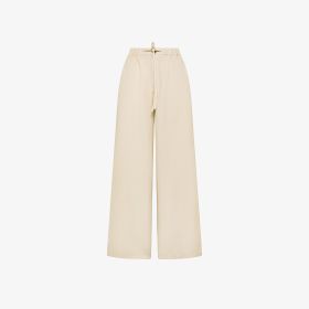 Pantaloni wide leg in misto lino beige