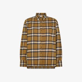 Camicia check in flanella di cotone marrone cacao/navy blue