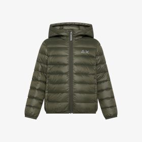 Dark military quilted nylon down jacket