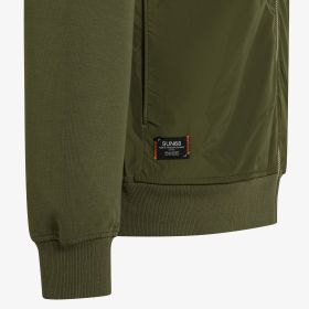 Dark military green cotton and nylon zip-up sweatshirt