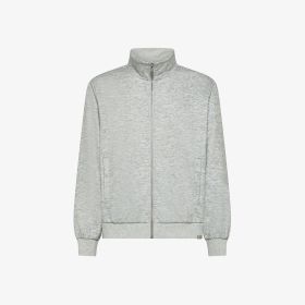 Felpa in lana e cotone con zip grigio chiaro