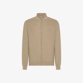 Stone grey cotton knit zip-up cardigan