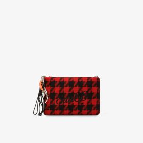 Fire red/black wool blend pouch with charms