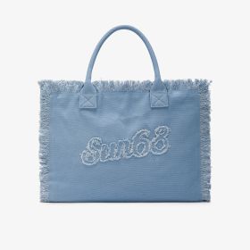 Shopping bag Cali grande in tela di cotone blu avio