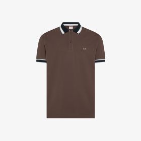 Brown cotton polo with contrast stripes