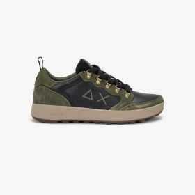 Dark military Genius tumbled leather and suede sneaker