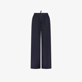 Pantaloni wide leg in misto lino blu navy