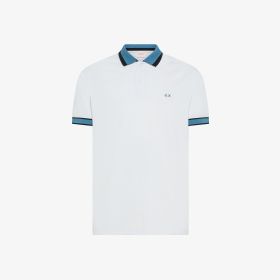 White cotton polo with contrast stripes