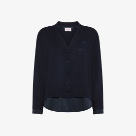 Cardigan in lana e cotone con inserto navy blue