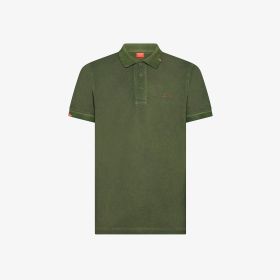 Dark green cotton piqué polo shirt with vintage wash