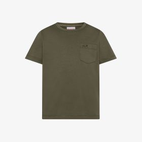 T-shirt in cotone con taschino verde militare scuro