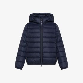 Navy blue quilted nylon hooded jacket