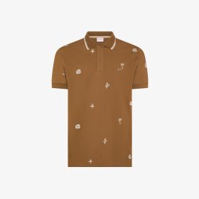 Polo in piquet di cotone con ricami marrone volpe