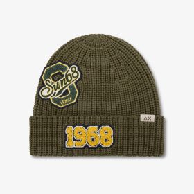 Berretto beanie in misto lana con patch verde militare scuro