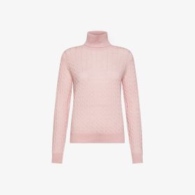 Maglione dolcevita in lana e cashmere a trecce rosa