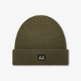 Dark military green ribbed wool blend beanie