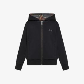 Felpa in cotone con cappuccio e zip nero