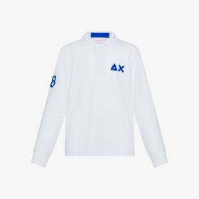 White cotton piqué polo shirt with fluorescent logo