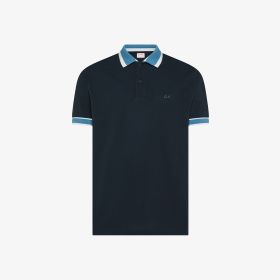 Navy blue cotton polo with contrast stripes