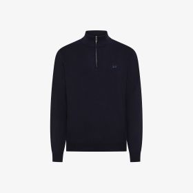 Navy blue wool and cotton zip jumper
