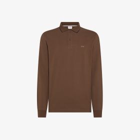 Polo in piquet di cotone con logo marrone