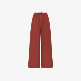 Pantaloni wide leg in misto lino marrone cacao