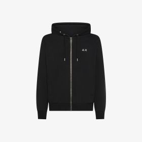 Felpa in cotone con cappuccio e zip nero