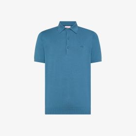Avio blue cotton knit polo shirt