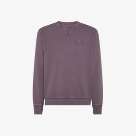 Felpa girocollo in cotone effetto vintage viola melanzana