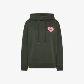 Dark military cotton hoodie with heart patch