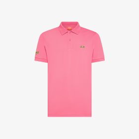 Polo con sottocollo a contrasto in piquet di cotone fucsia