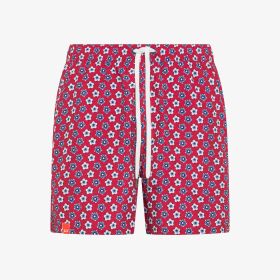Red printed nylon beach shorts
