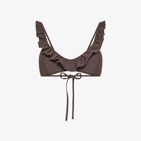 Cacao brown ruffled bikini top