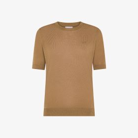 T-shirt girocollo in maglia marrone volpe