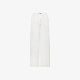 Pantaloni wide leg in misto lino bianco panna