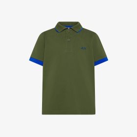 Polo con bordi fluo in cotone verde scuro