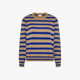 Maglia a righe in lana e cashmere cammello/royal blue
