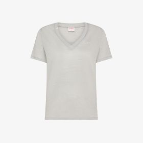 Light grey linen jersey V-neck T-shirt