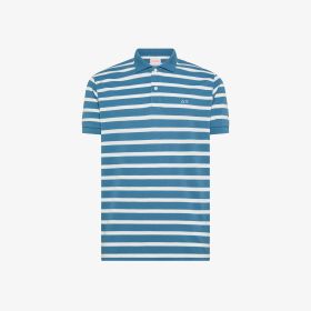 Polo in piquet di cotone a righe blu avio/bianco panna