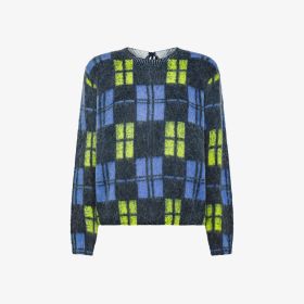 Maglia check in misto lana navy blue