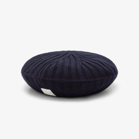 Navy blue ribbed wool blend beret
