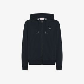 Navy blue piqué zip-up hoodie