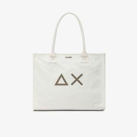 Shopping bag Cali grande in tela di cotone bianco panna