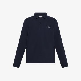 Navy blue cotton piqué polo shirt with patch