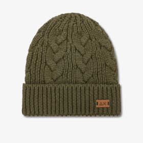 Dark military green cable-knit wool blend beanie