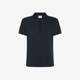 Polo con strass in piquet di cotone blu navy