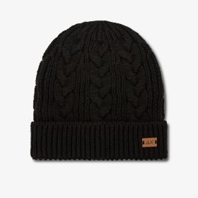 Black cable-knit wool blend beanie