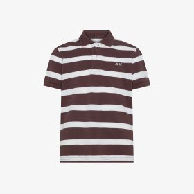 Polo in piquet di cotone a righe marrone/bianco