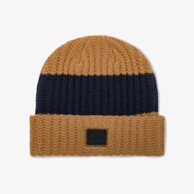 Desert brown brown/navy blue ribbed wool blend beanie