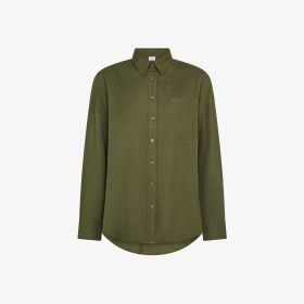 Dark green oversized linen blend shirt